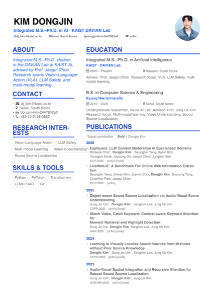 Preview of AltaCV two-column style CV first page